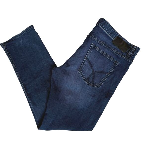 Calvin Klein Men's Slim Straight Leg Jeans 40x32 Dark Wash Blue Denim Classic - Picture 1 of 14